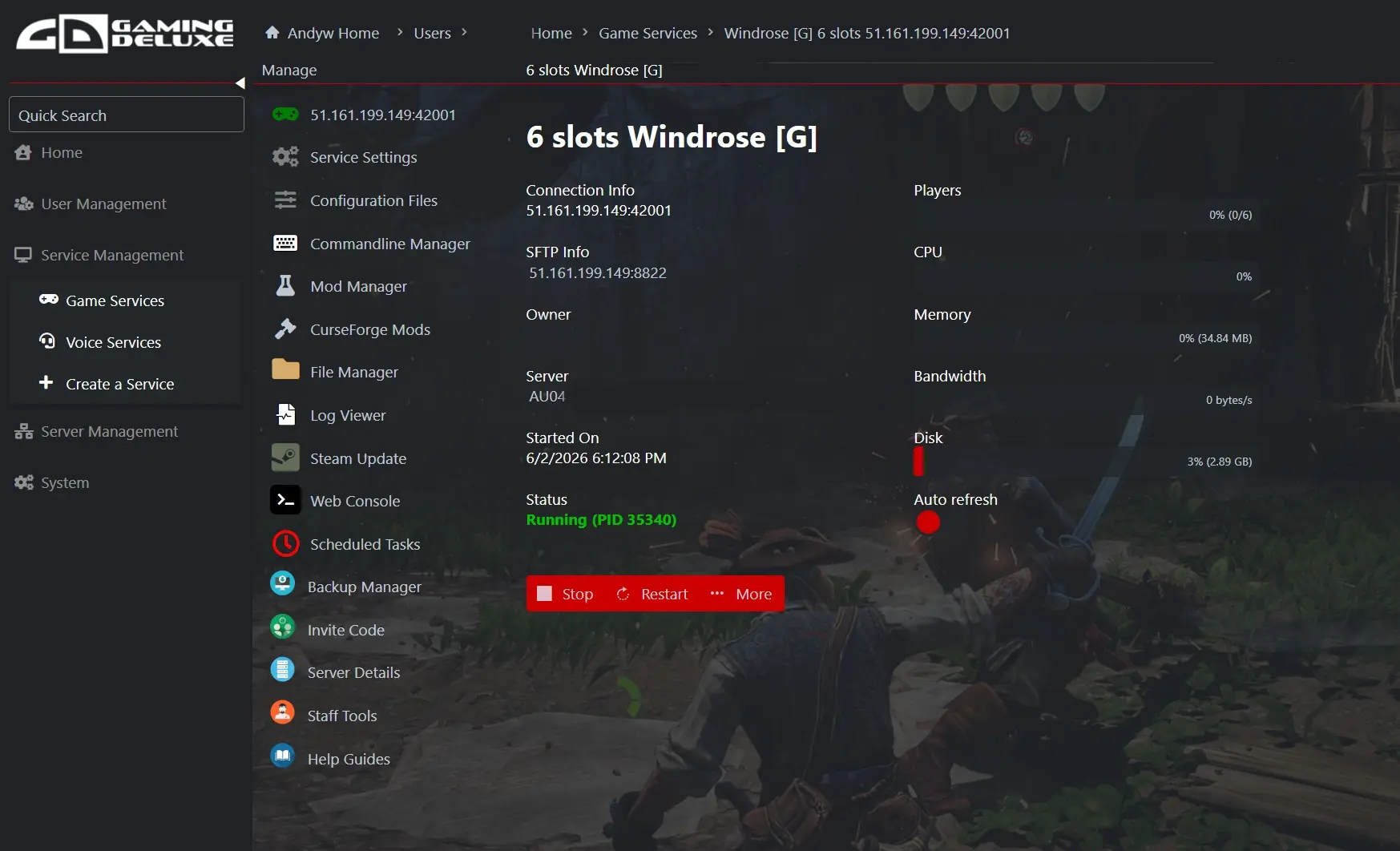 CP Deluxe game server control panel