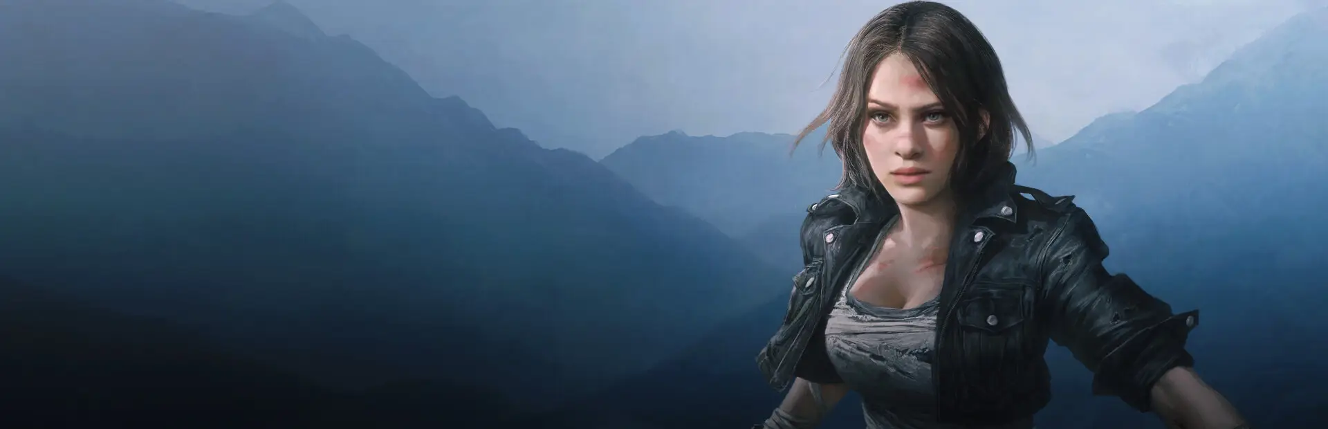 Night of the Dead server hosting: a survivor in a leather jacket stands in front of misty blue mountains