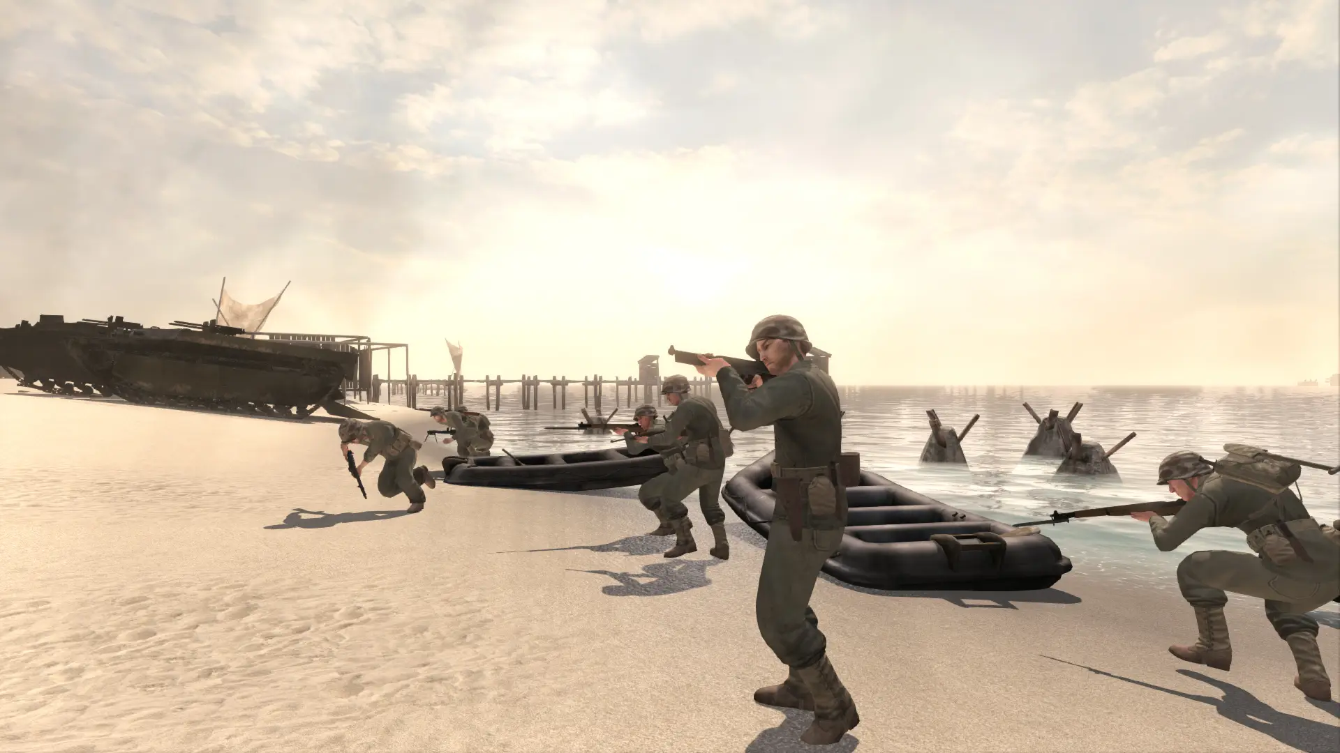 Rising Storm server hosting: US Marines leap from rubber boats and charge up a bright Pacific beach past tank traps